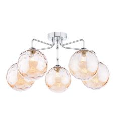 Feya 5 Light G9 Polished Chrome Semi Flush Ceiling Light C/W Champagne Dimpled Glass Shades