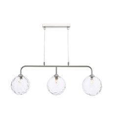 Feya 3 Light G9 Polished Chrome Adjustable Linear Bar Pendant C/W Clear Dimpled Glass Shades