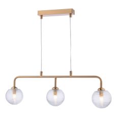 Feya 3 Light G9 Antique Bronze Adjustable Linear Bar Pendant C/W Clear Closed Ribbed Glass Shade