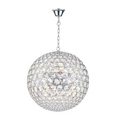 Fiesta 8 Light E14 Polished Chrome Adjustable 50cm Round Pendant Dressed In Rows of Crystal Glass Facets