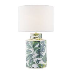 Filip 1 Light E27 Green Leaf Print Table Lamp With Inline Switch (Base Only)