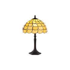 Florence 1 Light Octagonal Table Lamp E27 With 30cm Tiffany Shade, Beige/Clear Crystal/Aged Antique Brass