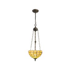 Florence 3 Light Uplighter Pendant E27 With 30cm Tiffany Shade, Beige/Clear Crystal/Aged Antique Brass