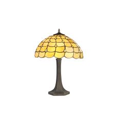 Florence 2 Light Octagonal Table Lamp E27 With 40cm Tiffany Shade, Beige/Clear Crystal/Aged Antique Brass