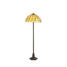 Florence 2 Light Octagonal Floor Lamp E27 With 40cm Tiffany Shade, Beige/Clear Crystal/Aged Antique Brass