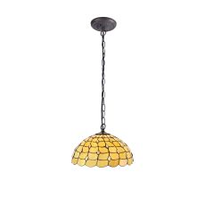 Florence 1 Light Downlighter Pendant E27 With 50cm Tiffany Shade, Beige/Clear Crystal/Aged Antique Brass