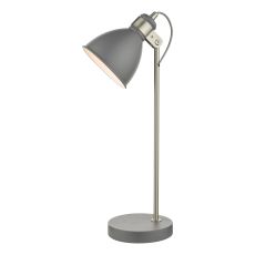 Frederick 1 Light E27 Dark Grey With Satin Chrome Metalwork Adjustable Table Lamp White Inline Switch