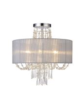 Freida Semi Flush With Grey Shade 6 Light E14 Polished Chrome/Crystal