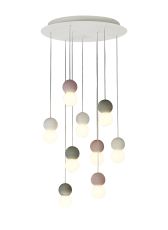 Galaxia Pendant Round, 9 Light E27, White/Grey/Red Cement, White Base & Cable