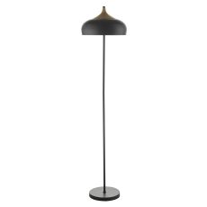 Gaucho 2 Light E27 Black With Feature Wooden Cap Detail Floor Lamp With Inline Foot Switch