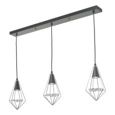 Gianni 2 Light E27 Black & Polished Chrome Adjustable Linear Bar Pendant With Faceted Glass Discs