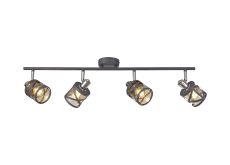 Graber 4 Linear Bar Light Spotlight E14, Matt Grey/Polished Chrome/Cognac