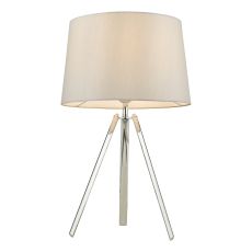 Griffith 1 Light E27 Polished Chrome Tripod Table Lamp With Inline Switch C/W Grey Satin Shade