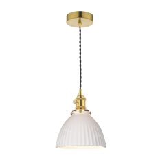 Hadano 1 Light E14 Natural Brass Adjustable Pendant With White Ceramic Domed Shade
