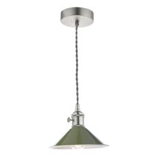 Hadano 1 Light E14 Antique Chrome Adjustable Pendant C/W Olive Green Shade