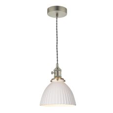 Hadano 1 Light E14 Antique Chome Adjustable Pendant With White Ceramic Domed Shade