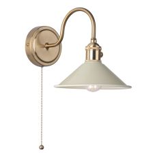 Hadano 1 Light E14 Natural Brass Wall Light With Pull Cord C/W C/W Cashmere Shade