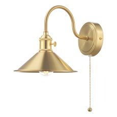 Hadano 1 Light E14 Natural Brass Wall Light With Pull Cord C/W Natural Brass Shade