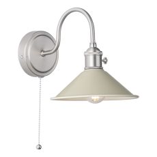 Hadano 1 Light E14 Antique Chrome Wall Light With Pull Cord C/W Cashmere Shade