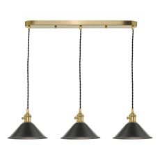 Hadano 3 Light Natural Brass Adjustable Linear Bar Pendant Antique Pewter Shades