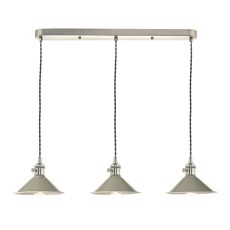 Hadano 3 Light E14 Antique Chrome Adjustable Linear Bar Pendant C/W Cashmere Shades