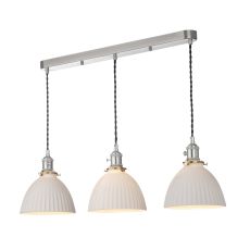 Hadano 3 Light E14 Antique Chome Adjustable Linear Pendant With White Ceramic Domed Shade