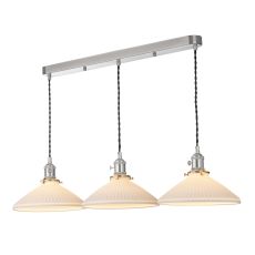 Hadano 3 Light E14 Antique Chome Adjustable Linear Pendant With White Ceramic Shallow Shade