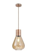 Hark Narrow Pendant, 1 x E27, Antique Copper/Amber Glass