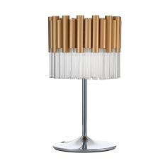 Quintessa 3 Light G9 Table Lamp In Gold With Crystal Rods & Polished Chrome Base & Inline Switch