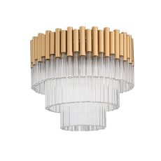 Quintessa 5 Light E14 Flush Ceiling Light In Gold With Crystal Rods