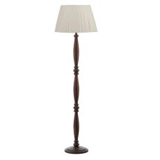 Hayward 1 Light E27 Dark Wood Effect Floor Lamp With Inline Foot Switch C/W Ulyana Ivory Faux Silk Pleated 45cm Shade