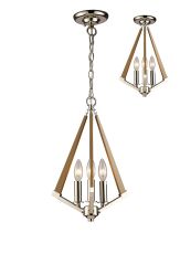 Hilton Tetragonal Pendant 3 Light E14 Polished Nickel/Taupe Wood