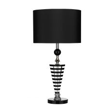 Hudson 1 Light E27 Black & Clear Crystal Table Lamp With Inline Switch C/W Black Satin Drum Shade