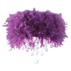 Ibis Flush Ceiling With Purple Feather Shade 3 Light E14 Polished Chrome/Crystal