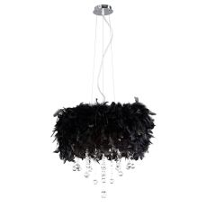 Ibis Pendant With Black Feather Shade 3 Light E14 Polished Chrome/Crystal