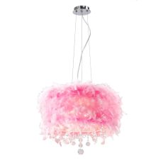 Ibis Pendant With Pink Feather Shade 3 Light E14 Polished Chrome/Crystal