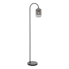 Idra 1 Light E27 Matt Black Floor Lamp With Inline Foot Switch C/W Smoked Ribbed Glass Shade