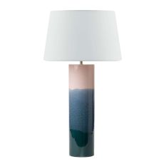Ignatio 1 Light E27 Pink With Blue Ceramic Table Lamp With Inline Switch C/W Cezanne White Faux Silk Tapered 40cm Drum Shade