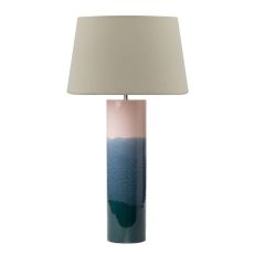 Ignatio 1 Light E27 Pink With Blue Ceramic Table Lamp With Inline Switch C/W Cezanne Taupe Faux Silk Tapered 40cm Drum Shade