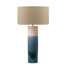 Ignatio 1 Light E27 Pink With Blue Ceramic Table Lamp With Inline Switch C/W Hilda Taupe Faux Silk 40cm Drum Shade