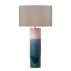 Ignatio 1 Light E27 Pink With Blue Ceramic Table Lamp With Inline Switch C/W Puscan Taupe Faux Silk 39cm Drum Shade