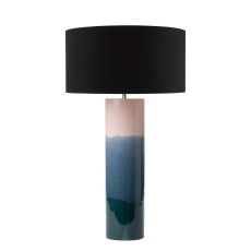 Ignatio 1 Light E27 Pink With Blue Ceramic Table Lamp With Inline Switch C/W Sword Black Cotton 40cm Drum Shade