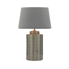 Igor 1 Light E27 Grey Shagreen Table Lamp With Inline Switch C/W Cezanne Grey Faux Silk Tapered 40cm Drum Shade