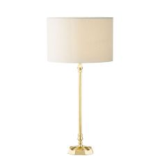 Iowa 1 Light E14 Natural Sold Brass Table Lamp With Inline Switch C/W Delta Ivory Cotton 26cm Drum Shade