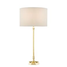 Iowa 1 Light E14 Natural Sold Brass Table Lamp With Inline Switch C/W Nalani Ivory Linen 26cm Drum Shade