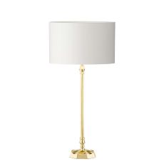 Iowa 1 Light E14 Natural Sold Brass Table Lamp With Inline Switch C/W Puscan vory Cotton 25cm Drum Shade