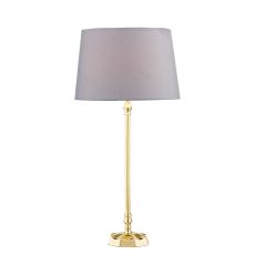 Iowa 1 Light E14 Natural Sold Brass Table Lamp With Inline Switch C/W Wickford Grey Cotton Tapered 26cm Drum Shade