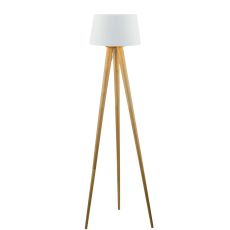 Ivor 1 Light E27 Light Oak Tripod Floor Lamp With Inline Foot Switch C/W Cezanne White Faux Silk Tapered 45cm Drum Shade