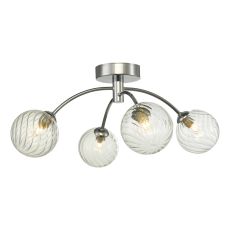 Izzy 4 Light G9 Polished Chrome Semi Flush Ceiling Light C/W Clear Twisted Style Closed Glass Shade