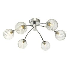 Izzy 6 Light G9 Polished Chrome Semi Flush Ceiling Light C/W Clear Twisted Style Closed Glass Shade
